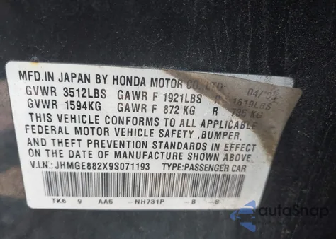 2009 Honda Fit from USA, damaged, VIN JHMGE882X9S071193